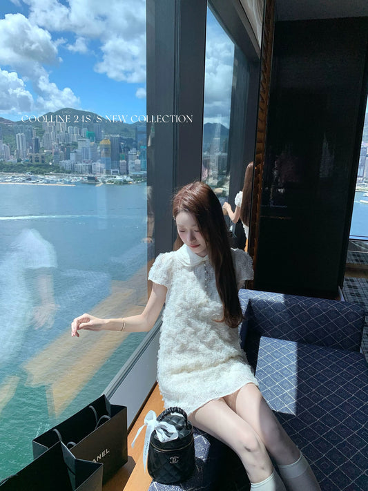 COOLLINE Lin Zixi "Qian Jin Guaiguai Brand" Romantic Fragrance Style Mesh Doll Collar Dress and Short Skirt