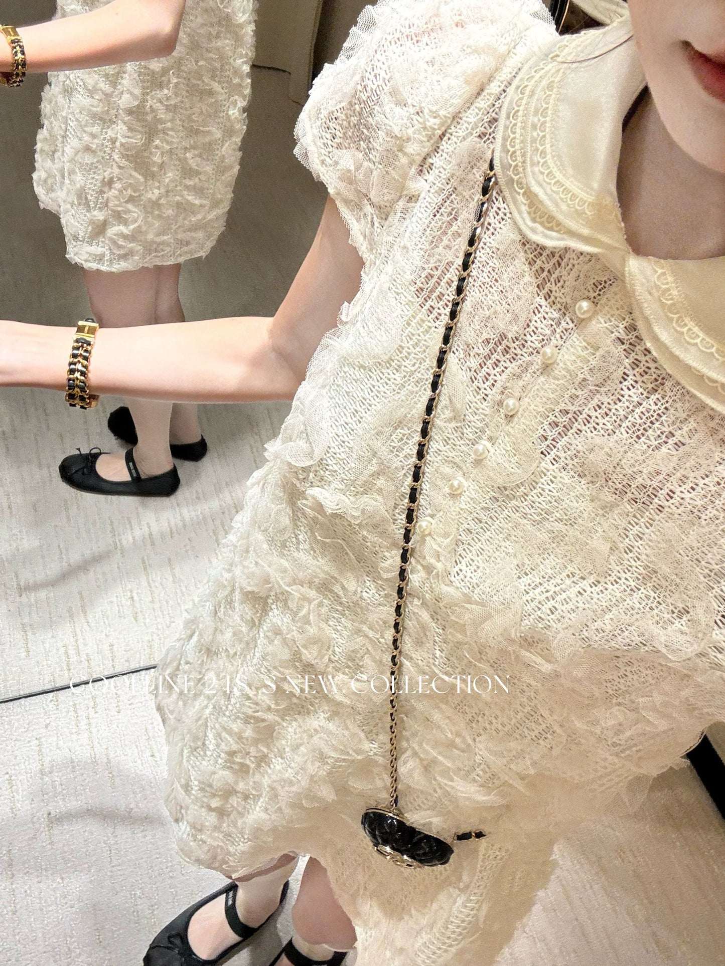 COOLLINE Lin Zixi "Qian Jin Guaiguai Brand" Romantic Fragrance Style Mesh Doll Collar Dress and Short Skirt