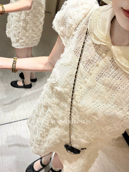 COOLLINE Lin Zixi "Qian Jin Guaiguai Brand" Romantic Fragrance Style Mesh Doll Collar Dress and Short Skirt