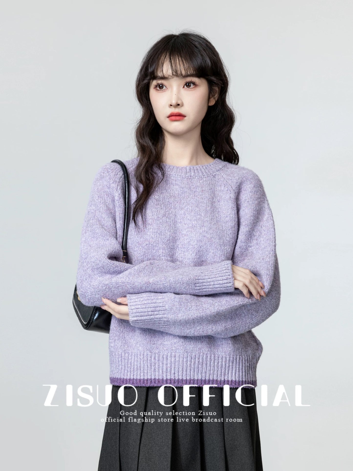 Purple round neck pullover sweater women 2025 autumn and winter new loose versatile soft and thickened knitted sweater inner top