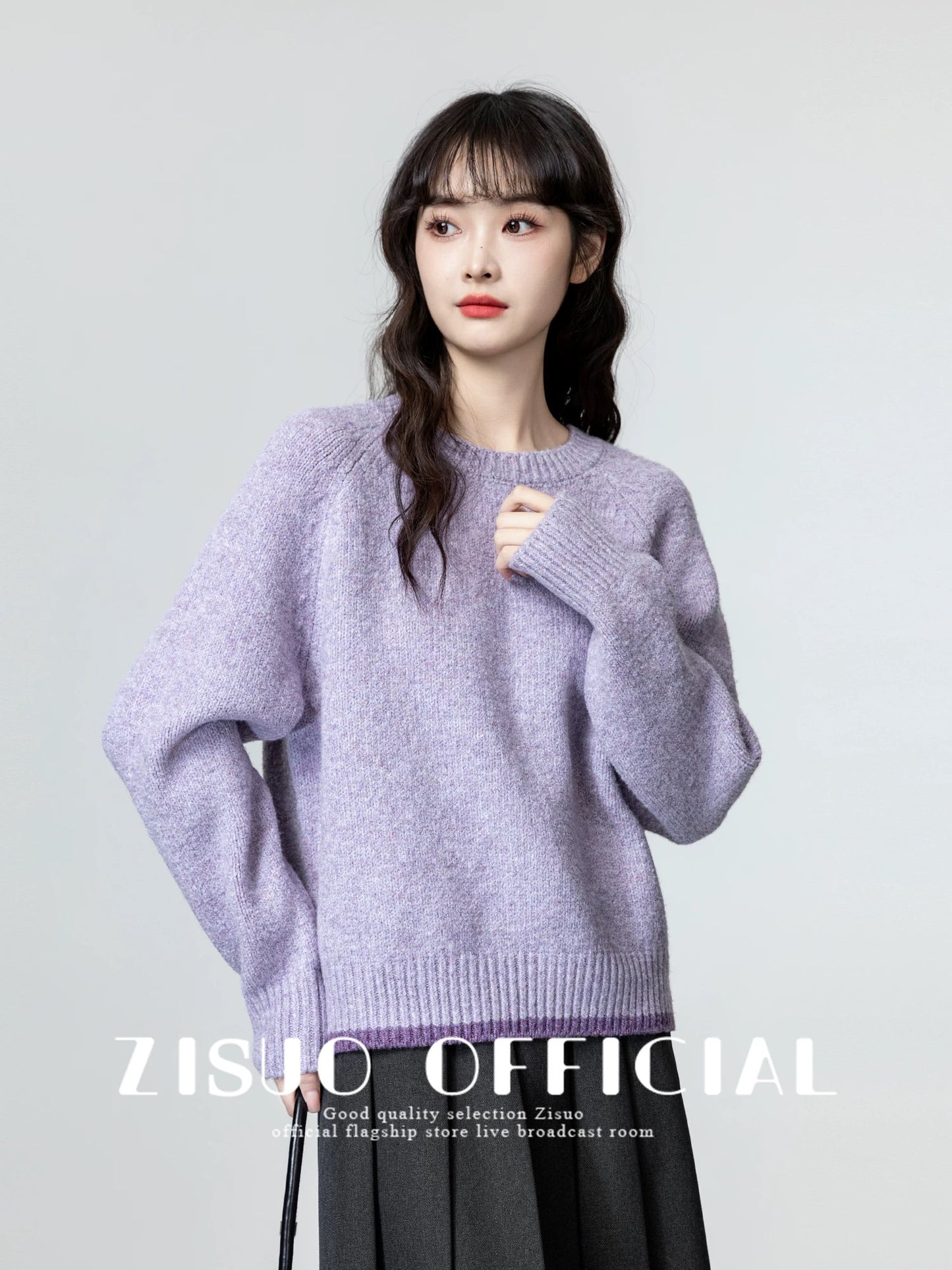 Purple round neck pullover sweater women 2025 autumn and winter new loose versatile soft and thickened knitted sweater inner top
