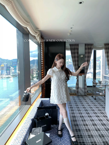 COOLLINE Lin Zixi "Qian Jin Guaiguai Brand" Romantic Fragrance Style Mesh Doll Collar Dress and Short Skirt