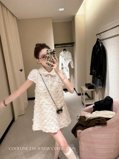 COOLLINE Lin Zixi "Qian Jin Guaiguai Brand" Romantic Fragrance Style Mesh Doll Collar Dress and Short Skirt