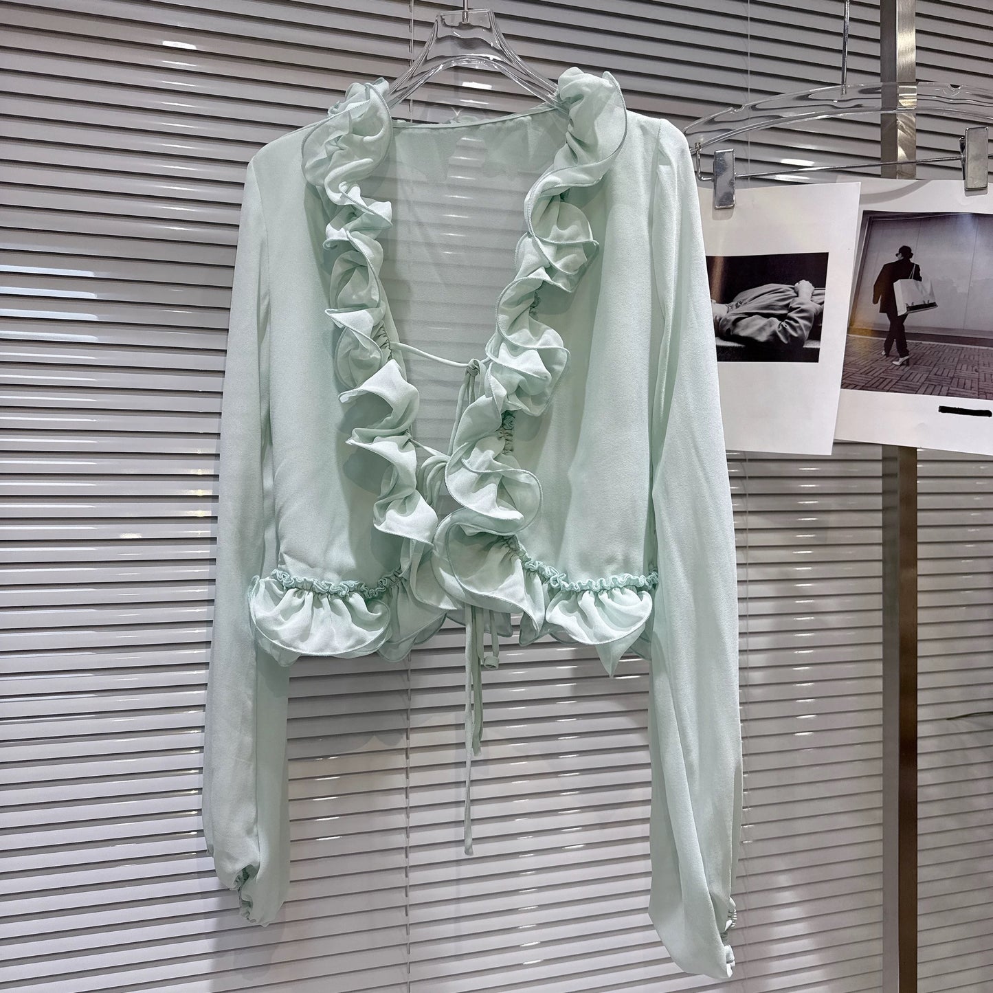 Big Eyes 2026 Spring New Sweet and Elegant Ruffled Chiffon Blouse + Ruffled Tulip Skirt Set