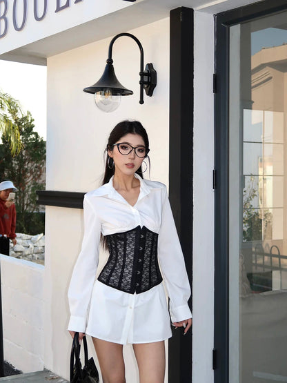 Luo Ge's wool roll "Limited time 40% off" American hot girl white shirt dress niche girdle dress suit