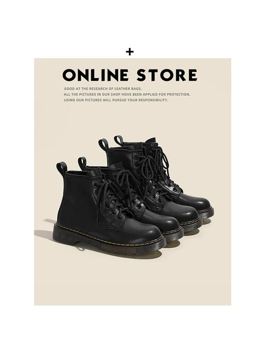 Upgraded version! Genuine leather Martin boots for women 2024 autumn and winter new 8-hole flat-soled sweet and cool short boots dr British style boots
