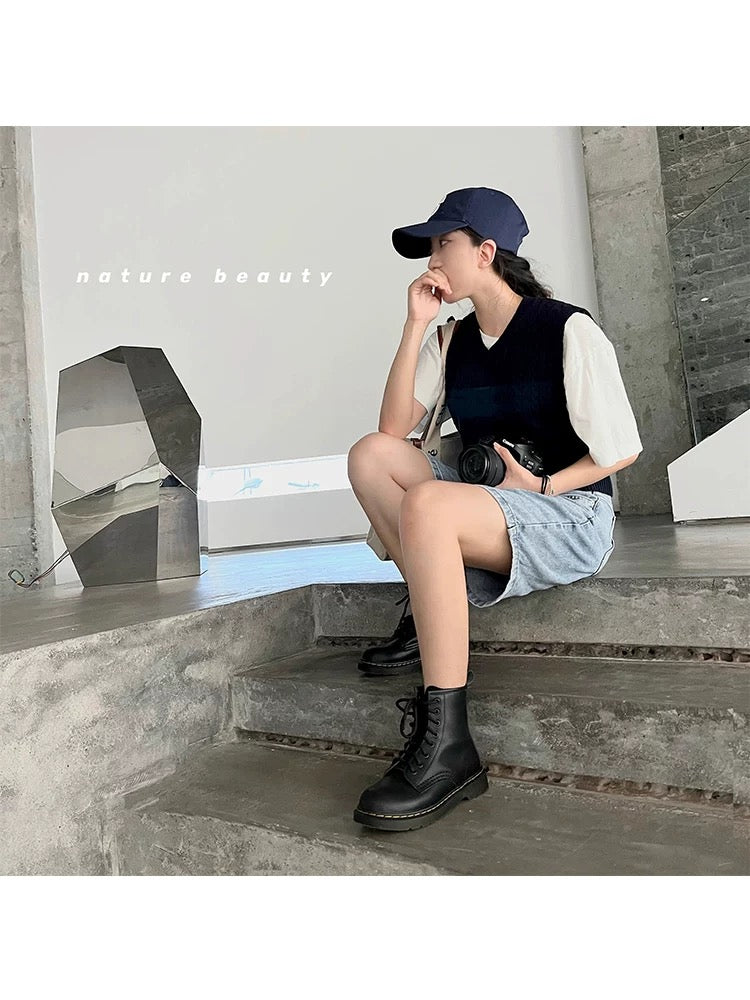 Upgraded version! Genuine leather Martin boots for women 2024 autumn and winter new 8-hole flat-soled sweet and cool short boots dr British style boots