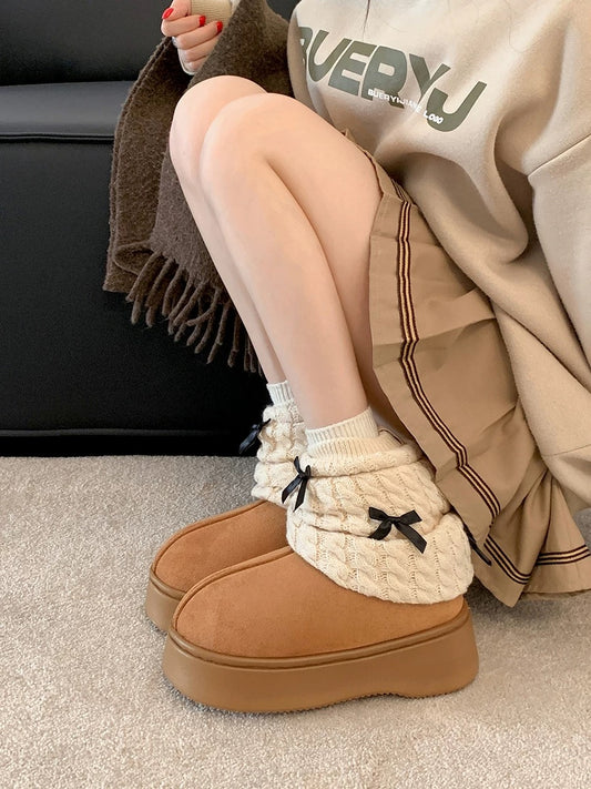 South in the south bow-knot heightening warm thick-soled snow boots women's 2024 new winter velvet thickened cotton shoes