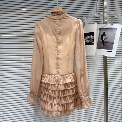 Popular online style 2025 winter new arrival, gentle and romantic chiffon tulle bow scarf slimming dress for women