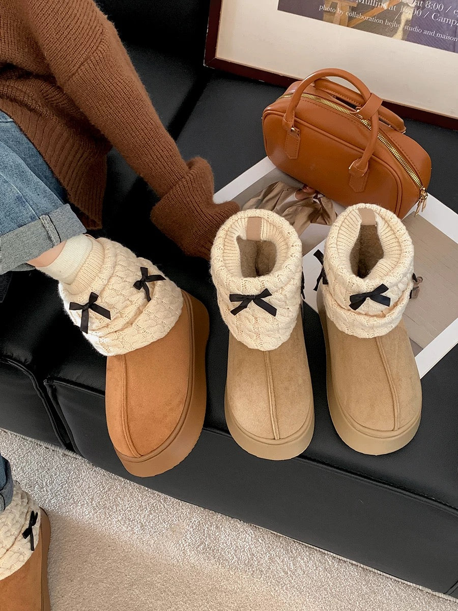 South in the south bow-knot heightening warm thick-soled snow boots women's 2024 new winter velvet thickened cotton shoes