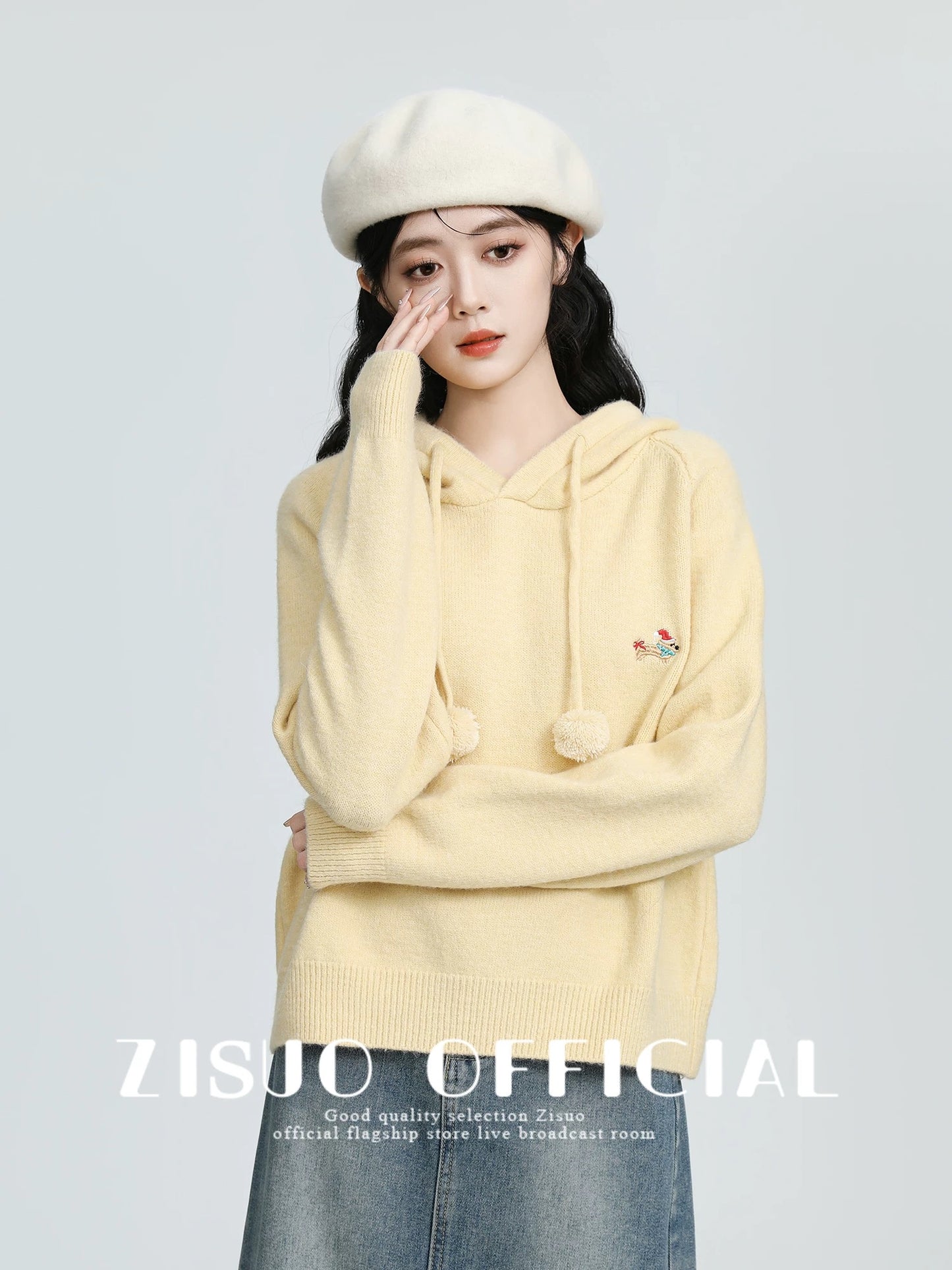 Yellow hooded sweater women's thickened 2025 autumn and winter new loose lazy pullover hooded knitted sweater top