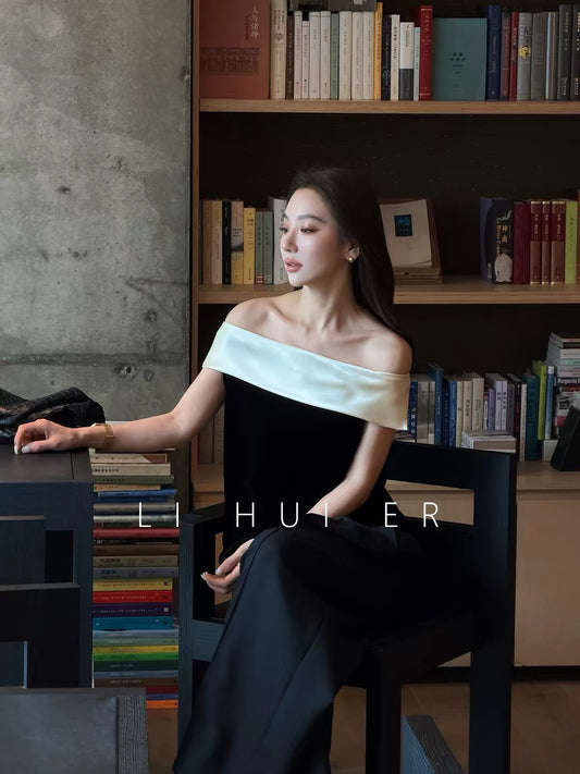 Li Hui'er [Sisyphus Hall] Summer Dark-Style Paneled Silk-Velvet Slim-Fit H-Line Tank Top