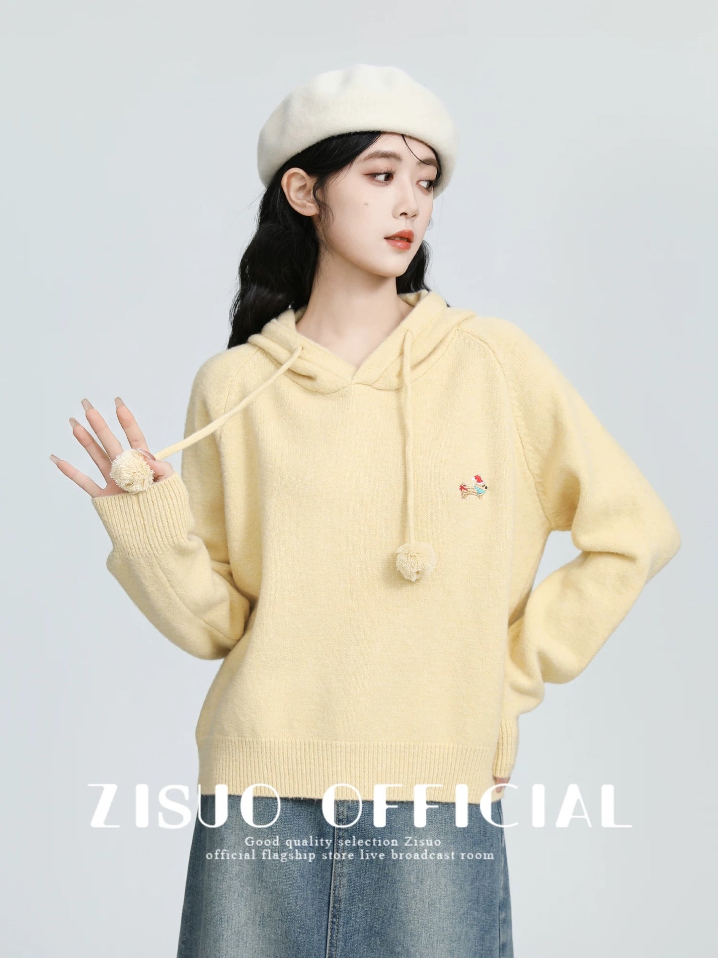 Yellow hooded sweater women's thickened 2025 autumn and winter new loose lazy pullover hooded knitted sweater top