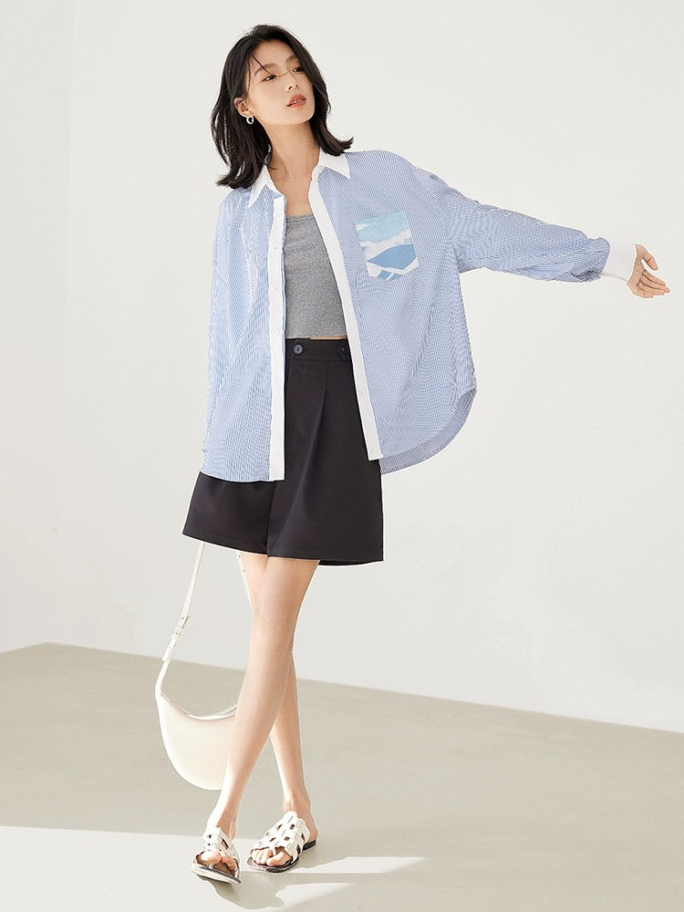 Dialogue x Kay Levine joint printed ribbon long-sleeved shirt female 2024 spring and summer new loose niche top