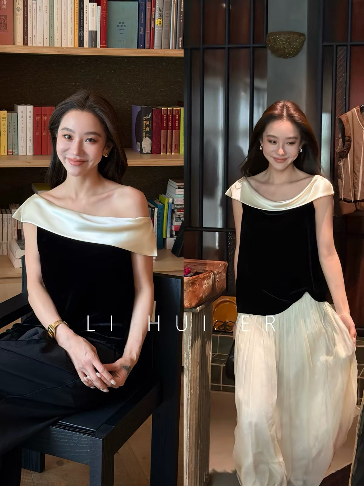 Li Hui'er [Sisyphus Hall] Summer Dark-Style Paneled Silk-Velvet Slim-Fit H-Line Tank Top