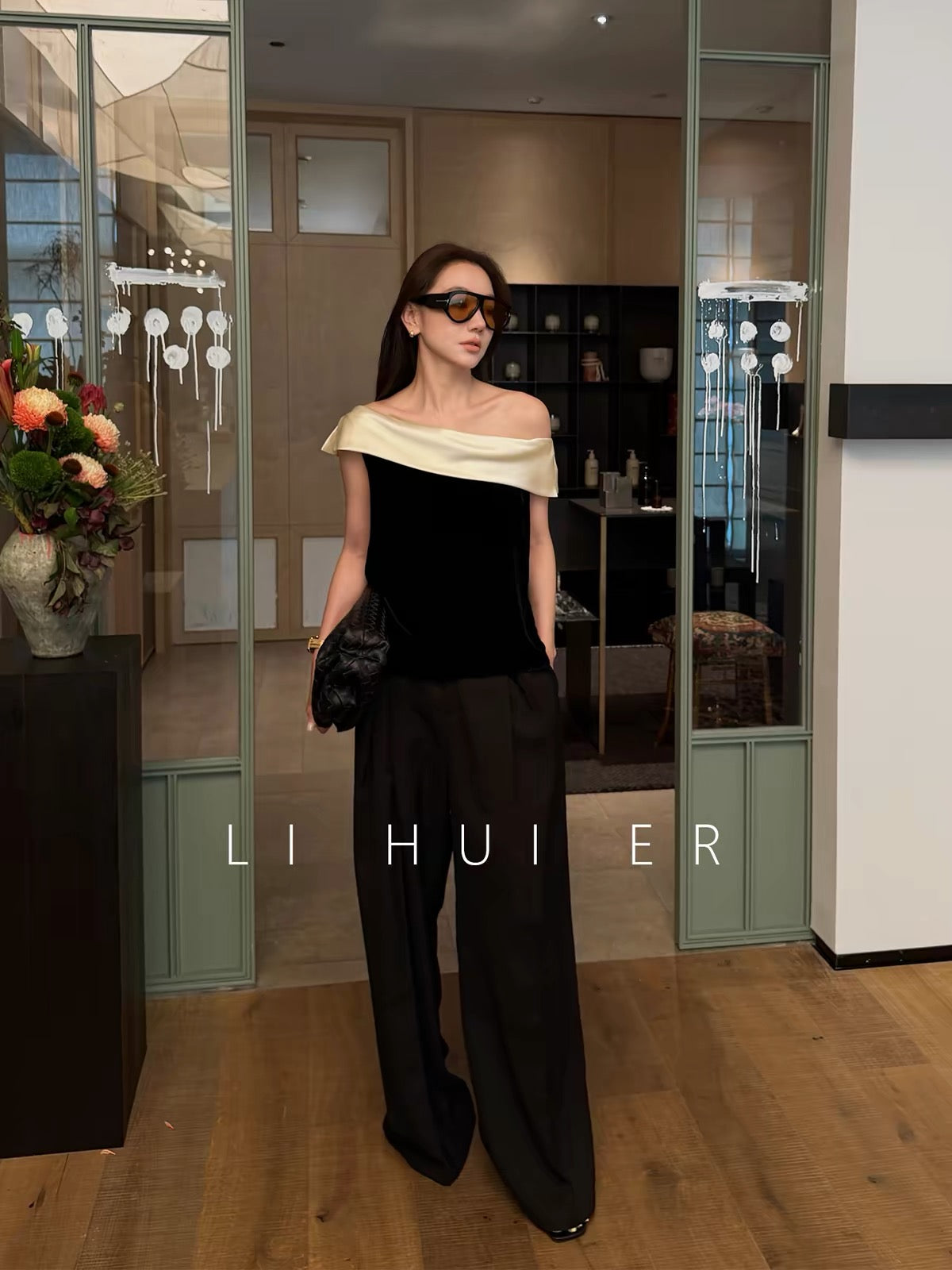 Li Hui'er [Sisyphus Hall] Summer Dark-Style Paneled Silk-Velvet Slim-Fit H-Line Tank Top