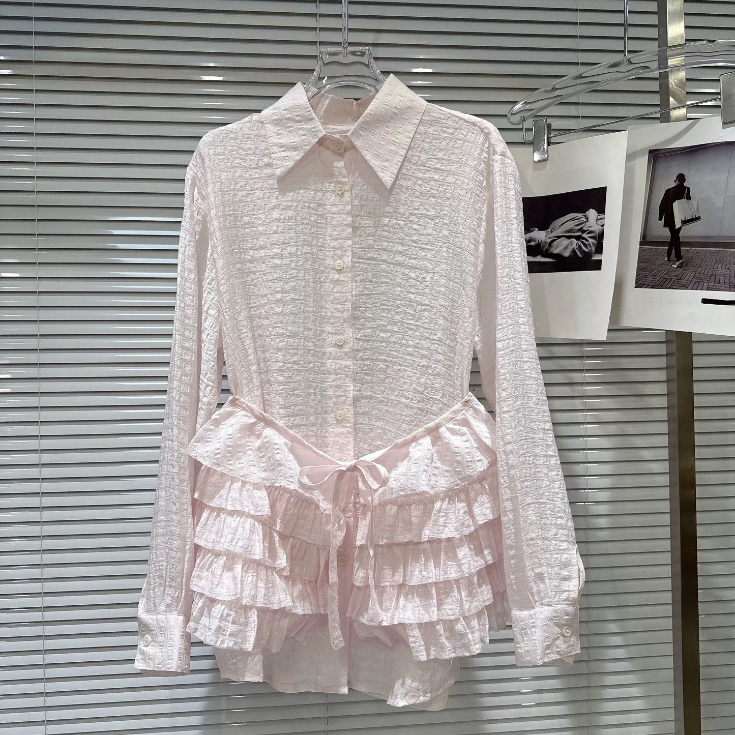 Popular online style, 2026 Spring New Arrival, Sweet and Cool Hot Girl Style, Textured Lightweight Fabric Cake Waist Belt Shirt Set