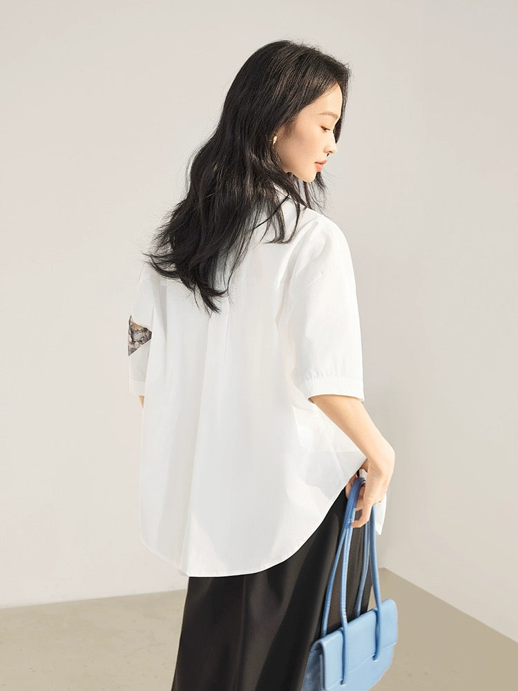 Dialogue x Kay Levine joint design sense printed short-sleeved shirt women's 2024 summer new unique tops