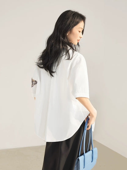 Dialogue x Kay Levine joint design sense printed short-sleeved shirt women's 2024 summer new unique tops