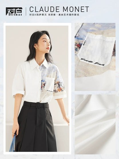 Dialogue x Kay Levine joint design sense printed short-sleeved shirt women's 2024 summer new unique tops