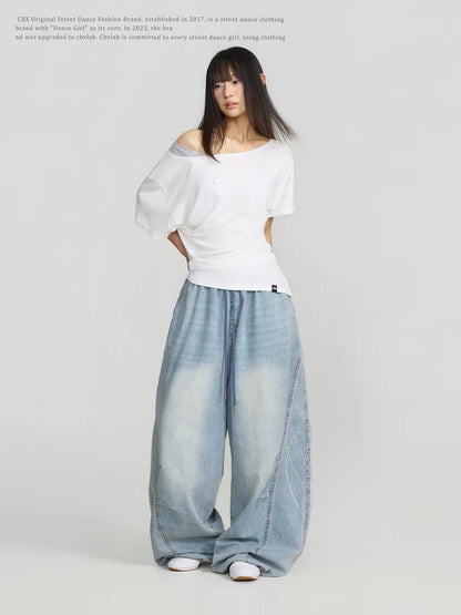CBXLAB Streetwear Curved Rhinestone Detail "Sweet & Spicy" Style Jeans – Slim-Fit, Slight Flare, Sweet-meets-Cool (Jazz/Lyrical Dance Style)