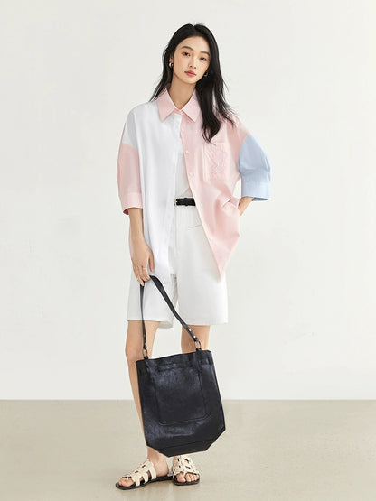 Dialogue x Kay Levine joint summer fresh contrast color embroidered shirt female 2024 summer new loose top