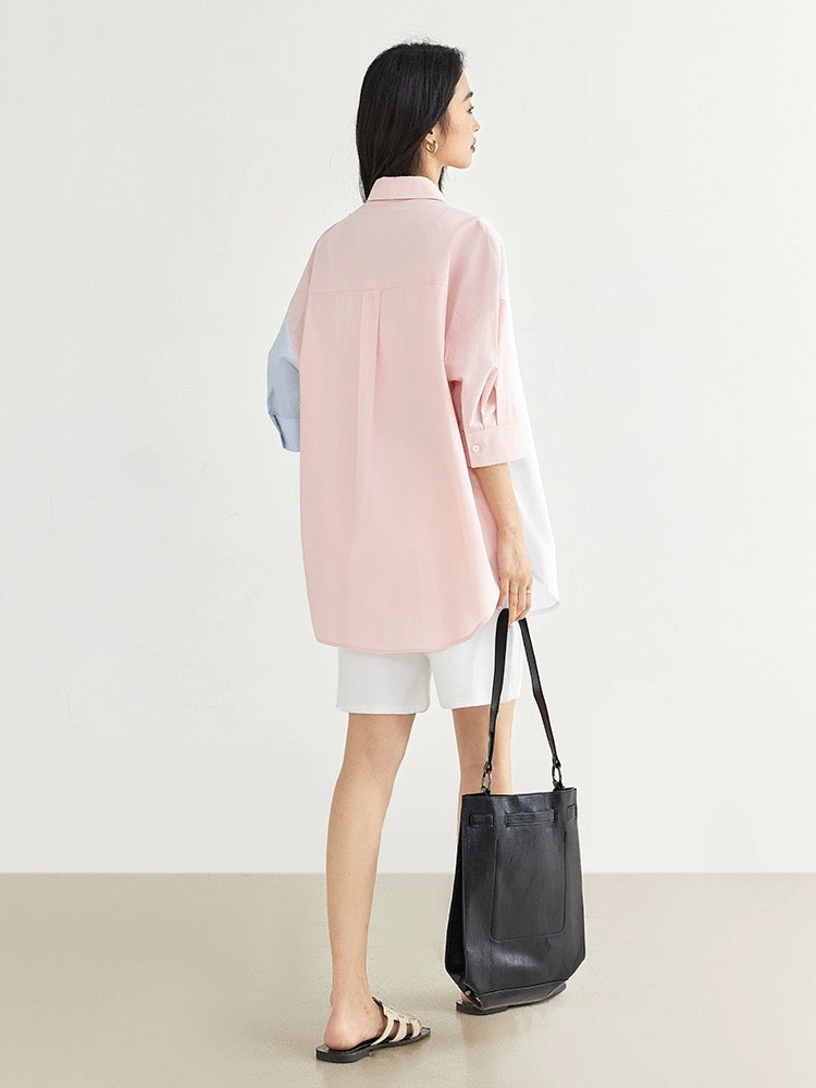 Dialogue x Kay Levine joint summer fresh contrast color embroidered shirt female 2024 summer new loose top