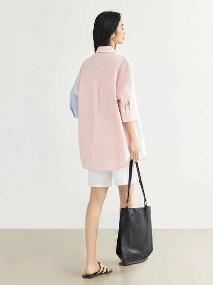 Dialogue x Kay Levine joint summer fresh contrast color embroidered shirt female 2024 summer new loose top