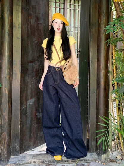 Summer suits for women, a complete set of Korean style outfits for small people, short-sleeved T-shirts, tops, jeans, two-piece suits