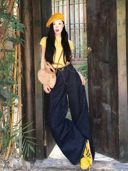 Summer suits for women, a complete set of Korean style outfits for small people, short-sleeved T-shirts, tops, jeans, two-piece suits