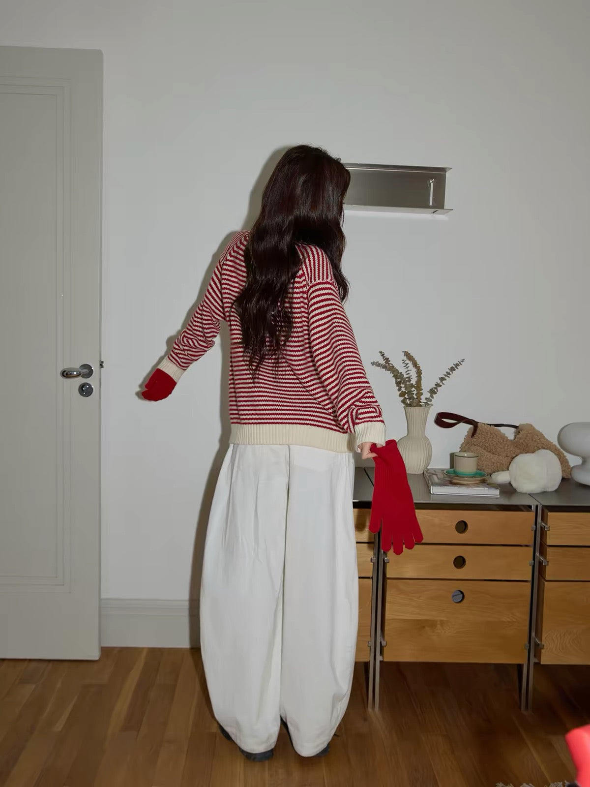 Chaochao's White Corduroy High-Waisted Wide-Leg Casual Trousers – Women's Spring 2026 Premium Loose, Relaxed-Fit Floor-Length Tailored Pants