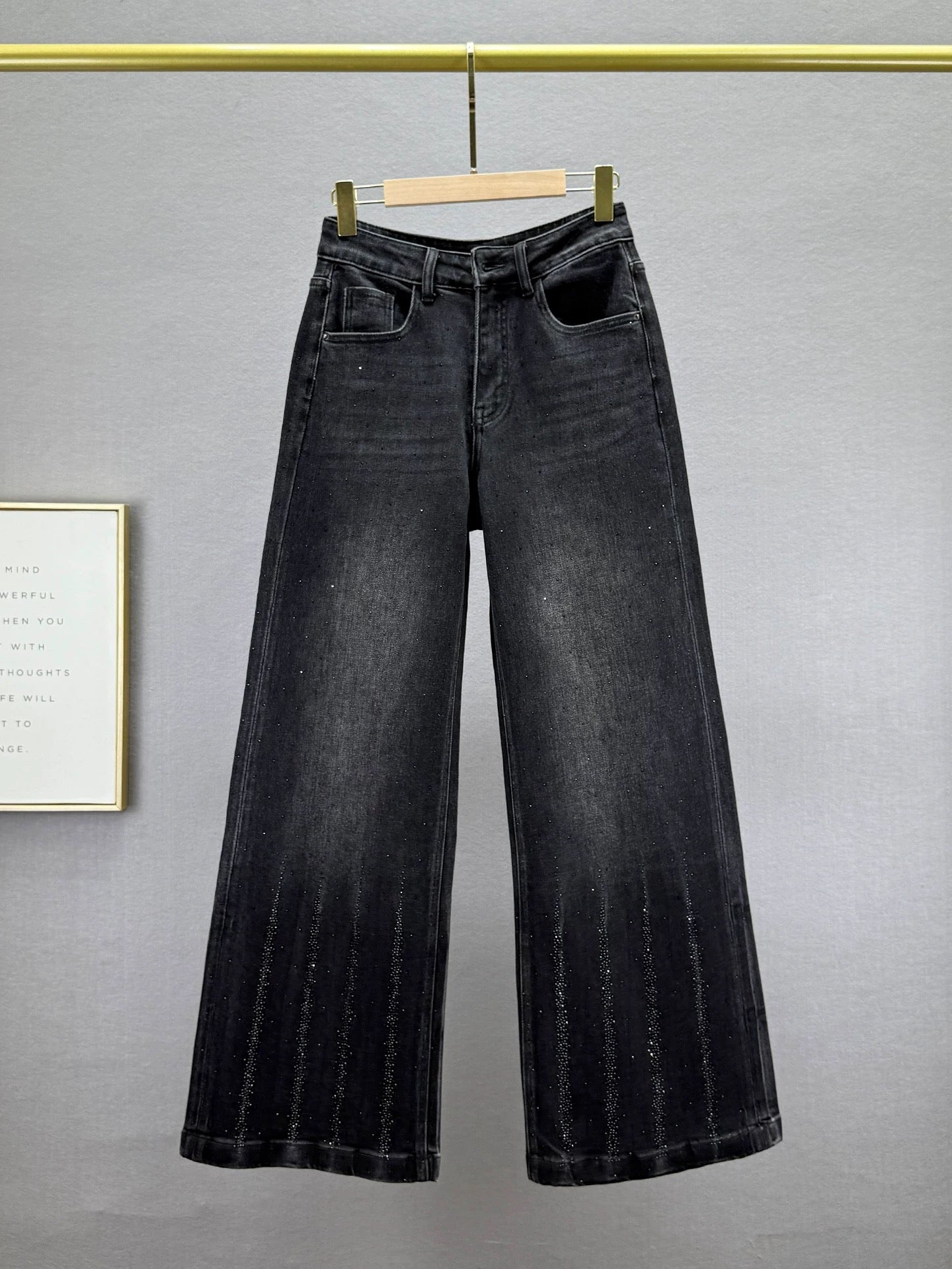 Loose denim wide-leg pants for women 2025 autumn new style high waist slim ins European goods hot diamond mopping trousers