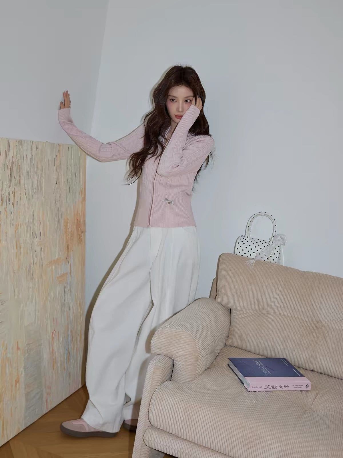 Chaochao's White Corduroy High-Waisted Wide-Leg Casual Trousers – Women's Spring 2026 Premium Loose, Relaxed-Fit Floor-Length Tailored Pants