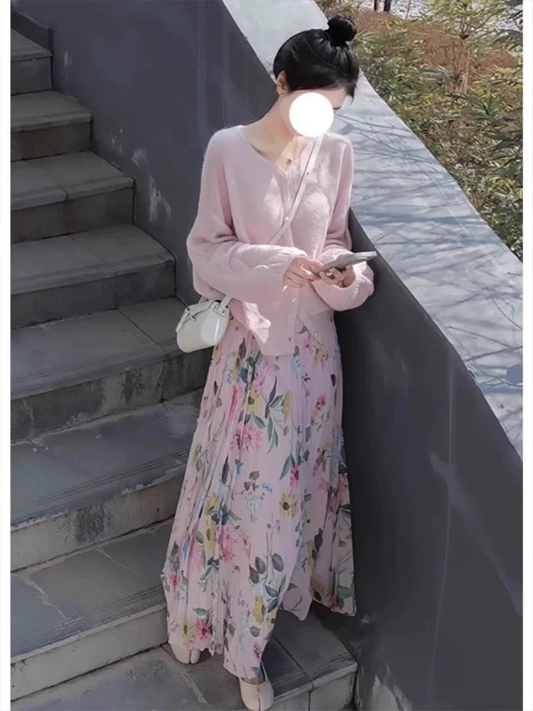 Tea-style outfit: a complete set of knitted sweaters and skirts, two-piece suits, charming floral skirts, new styles for early spring