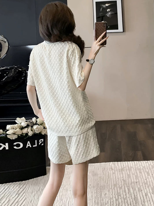 High-end European casual sports suit for women in summer, new style, short-sleeved T-shirt and shorts, two-piece suit