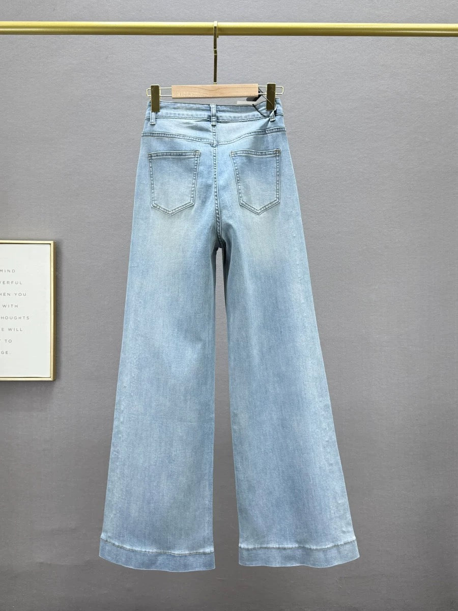 Heavy-duty hot diamond jeans for women 2025 spring and summer new style high waist loose slim European goods wide leg plus length pants