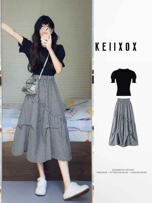 Summer outfit with a complete set of fashionable petite loose dress for women with cold style and salty outfit suit skirt