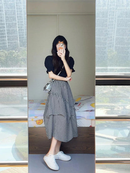 Summer outfit with a complete set of fashionable petite loose dress for women with cold style and salty outfit suit skirt