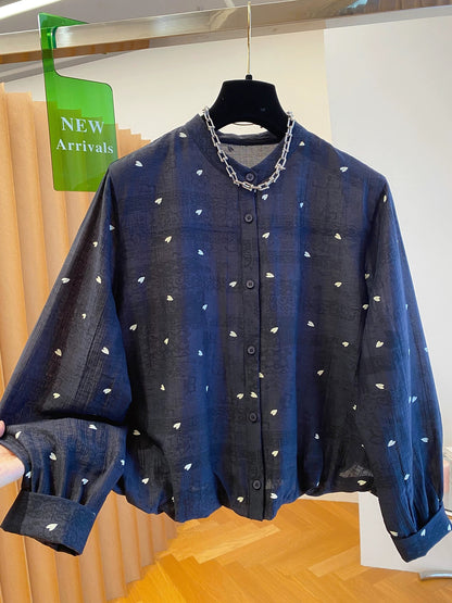 High-grade black jacquard polka dot shirt women's long sleeves 2025 new autumn loose thin Tencel long-sleeved top