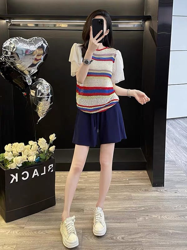 Women's Stylish & Chic Casual Sportswear Set – Summer 2026 New Arrival (Puff-Sleeve Top & Shorts Two-Piece Set)