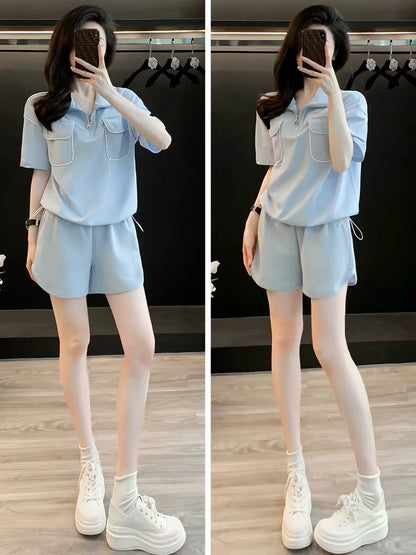 Women's Casual Chic Summer Short-Sleeve Set (2026): Trendy, Loose-Fit Two-Piece Outfit with Shorts—Sporty, Youthful, and Slimming.