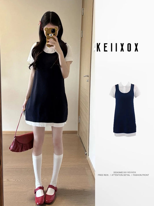 Summer beautiful small suit a complete set of small outfit white short-sleeved shirt vest dress two-piece suit