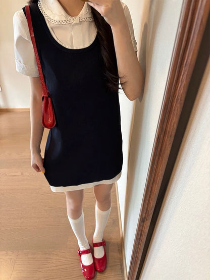 Summer beautiful small suit a complete set of small outfit white short-sleeved shirt vest dress two-piece suit