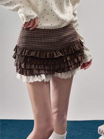 Sweety Brown Wool Skirt for Women, 2025 New Style, High-Waisted A-Line Skirt, Petite Size, Cake Skirt