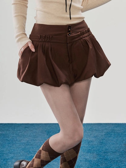 Sweety Brown French-Style High-Waisted A-Line Mini Skirt for Winter, featuring a tulip-shaped design.