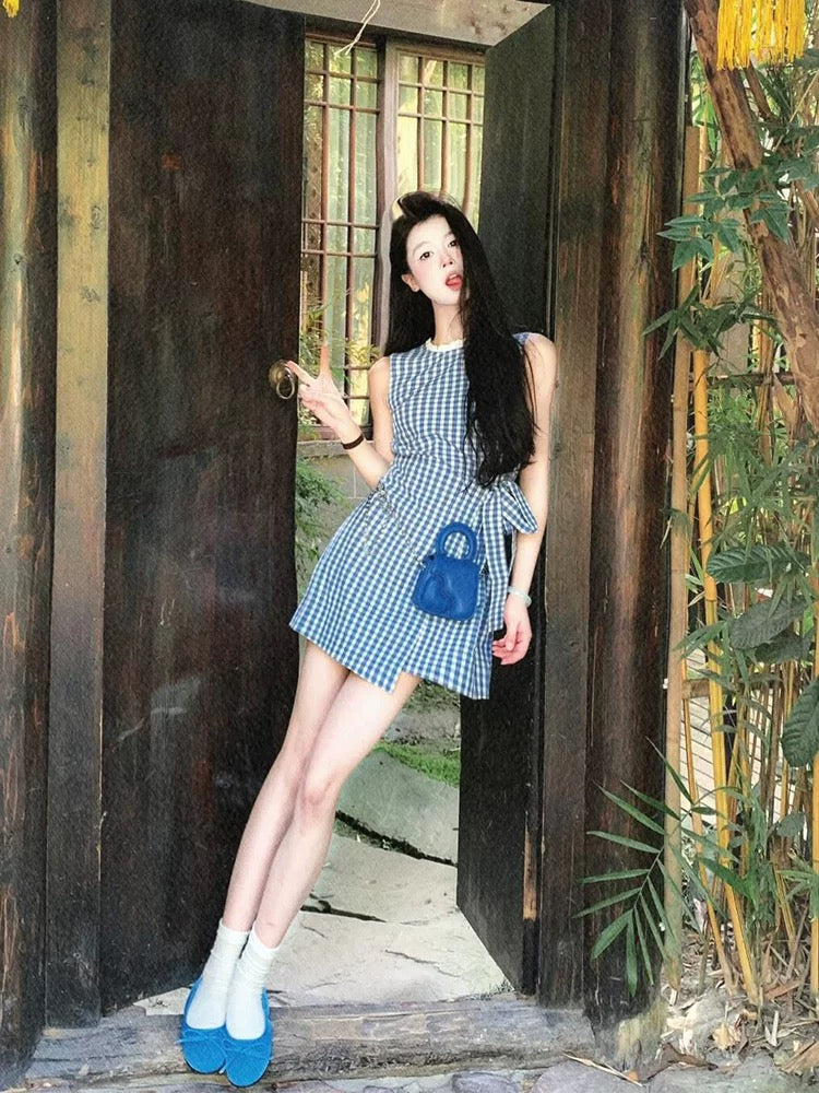 Small sleeveless plaid vest dress for women in summer with slim waist – Lee  Nhi Boutique