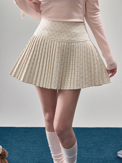 Sweet and Plump Polka Dot Pleated Skirt for Women, Autumn/Winter, Slim Fit, Sweet A-line Mini Skirt