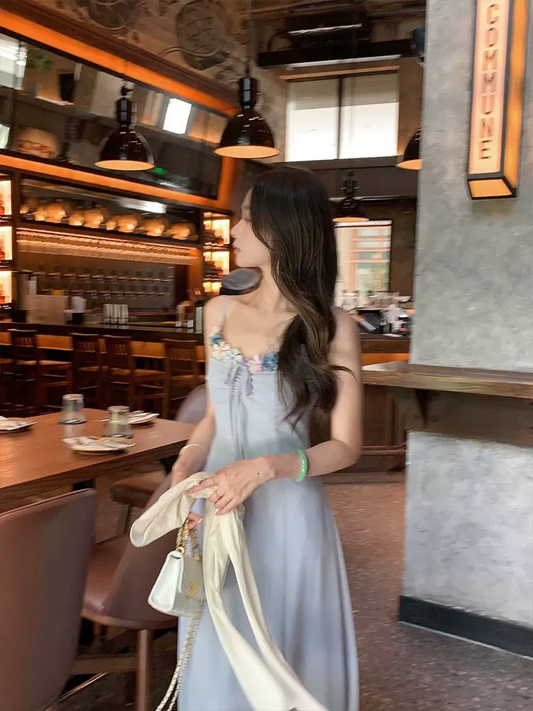New Chinese style national style EIA Yiyao [Blue Mist Iced Tea] Pure Desire Temperament Dress Women's Summer Relaxing Long Dress