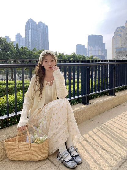 Cheese Rabbit Floral Skirt Women's 2024 New Sweet Lace A-Line Skirt Temperament Midi-Length Skirt for Little People