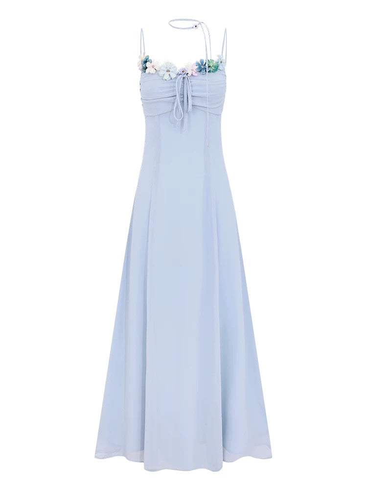 New Chinese style national style EIA Yiyao [Blue Mist Iced Tea] Pure Desire Temperament Dress Women's Summer Relaxing Long Dress